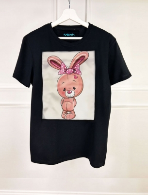 Дамска/Детска Тениска Pink bunny черна