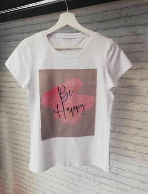 Дамска/Детска Тениска be happy white