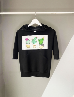 Удължен детски суйтшърт с дълъг ръкав и качулка Cactus